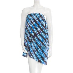 Cute Tibi Strapless Printed Silk Dress blue/white/black/purple Size 2/XS